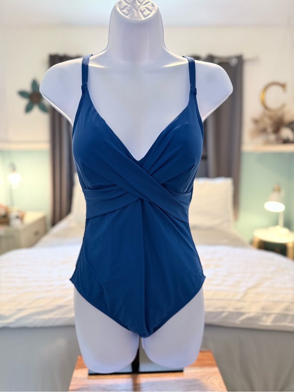 Classic Blue Twist-Front One-Piece Swimsuit - Women's